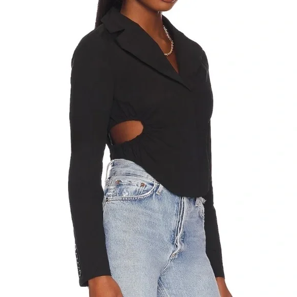Revolve more to come black button down crop collar shirt with cut out sides SZ S - Picture 2 of 6